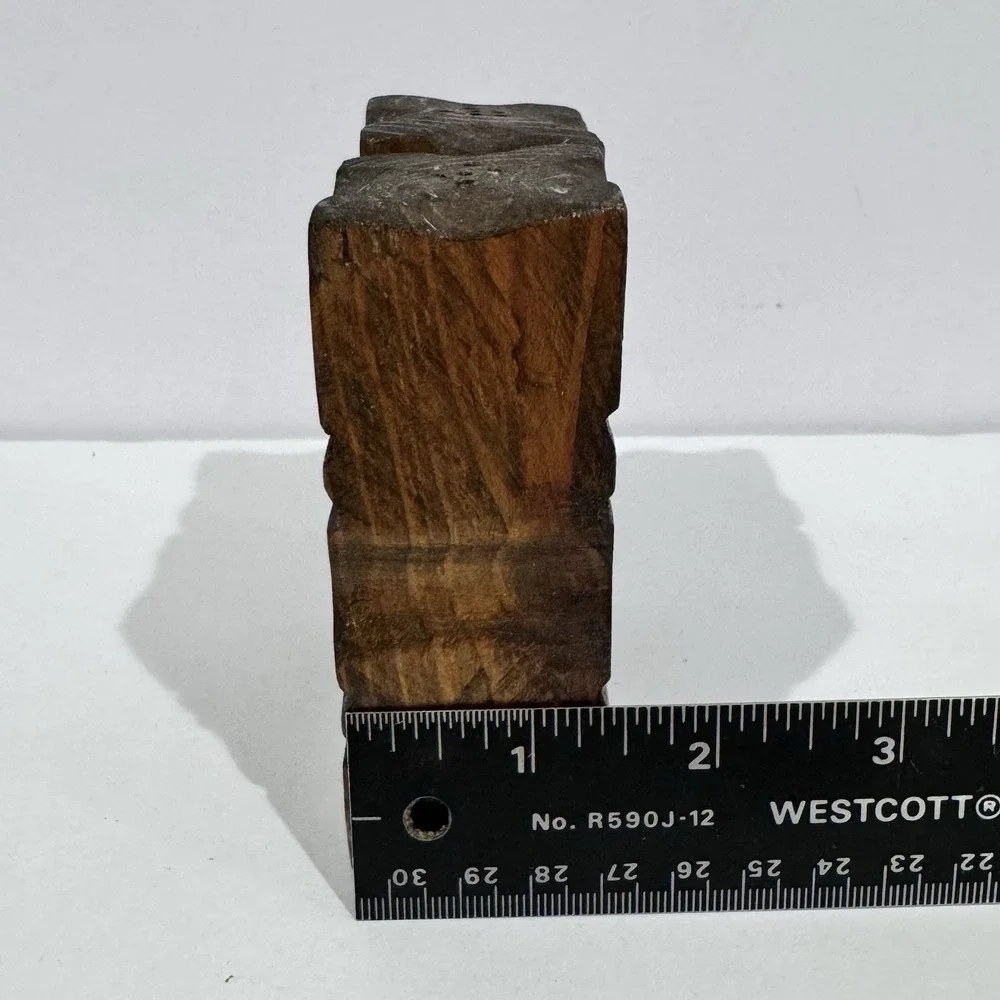 Vintage Salt & Pepper Shaker Set Carved Wooden Square Boho‎ Rustic Lodge
